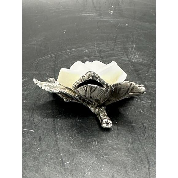 Unique Pewter and Carved White Stone Rose with Crystal Center Sculpture 2 Inch - Picture 3 of 6